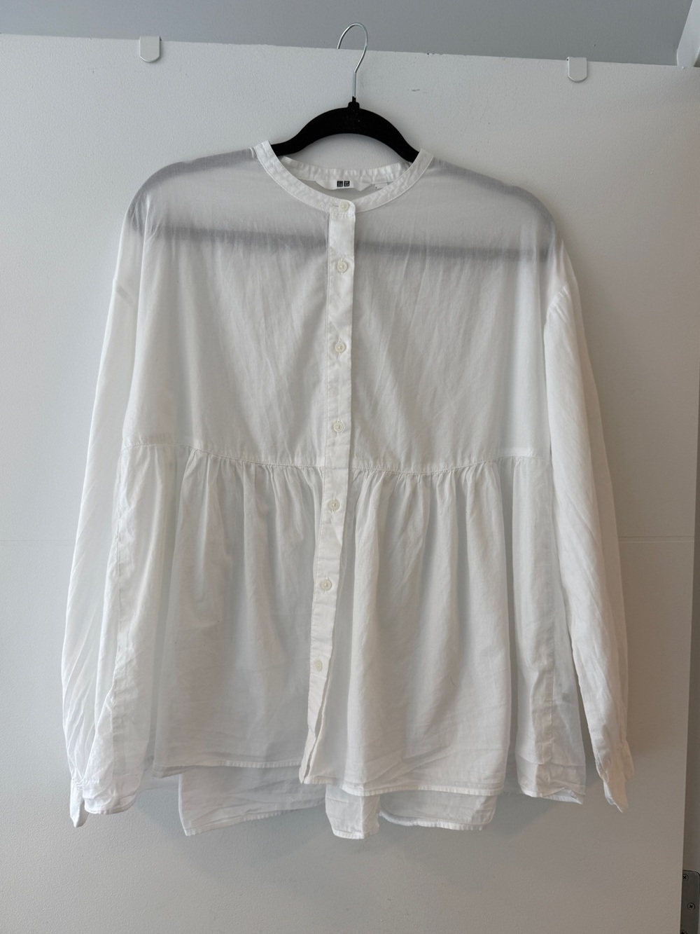 UNIQLO White Cotton Gathered Oversized Blouse Size S